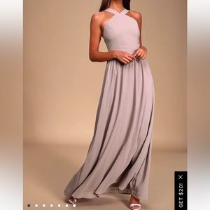 NWT LULUS taupe colored formal maxi dress size xsmall